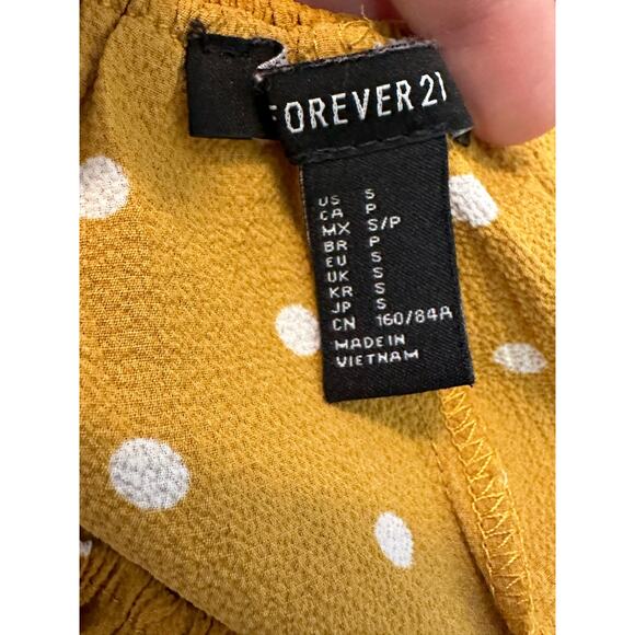 Forever 21 yellow white polka dots off shoulder mini dress size Small - Picture 3 of 12